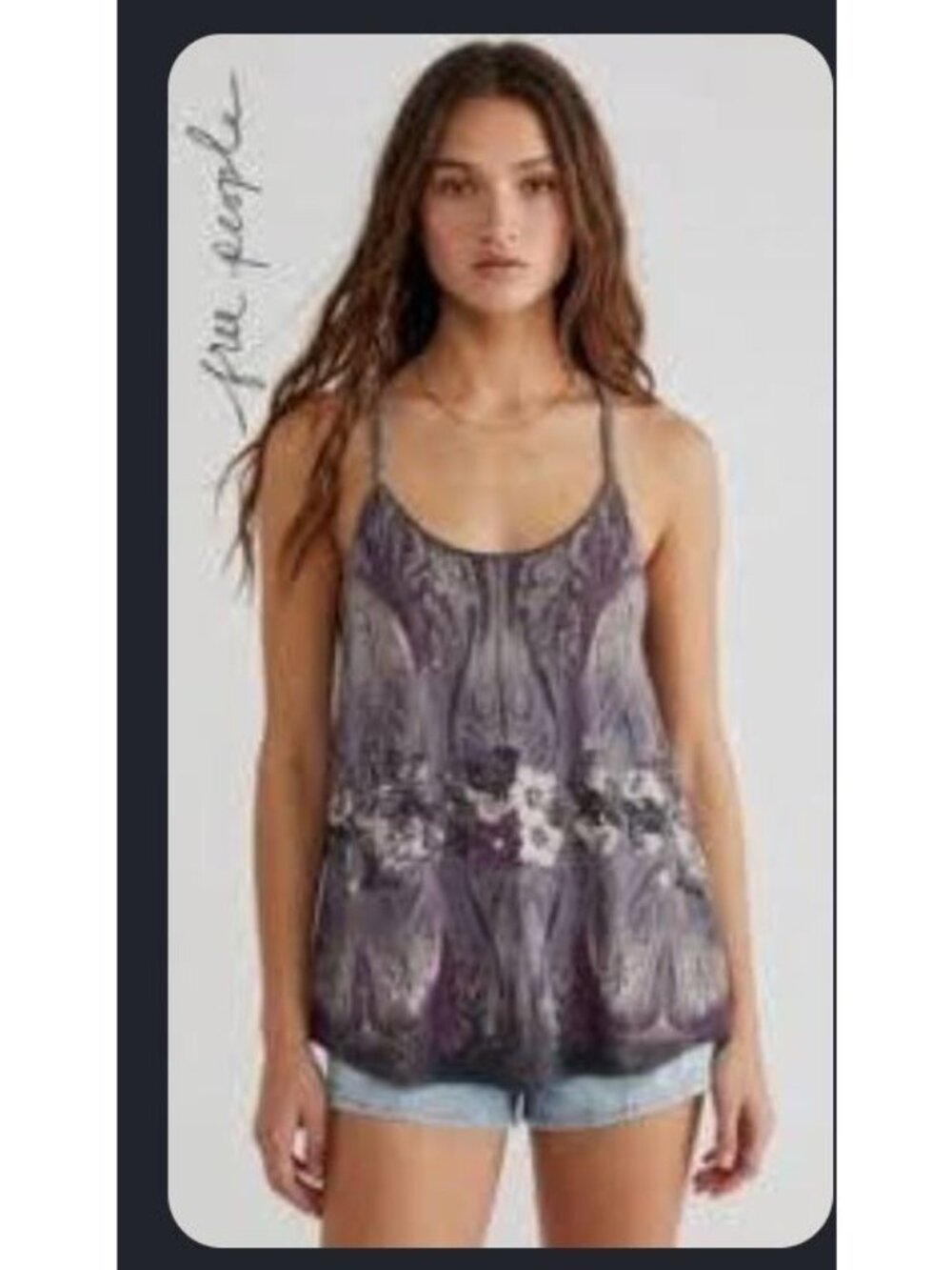 Vintage Free People Boho Floral Racerback Tank Top Purple Small